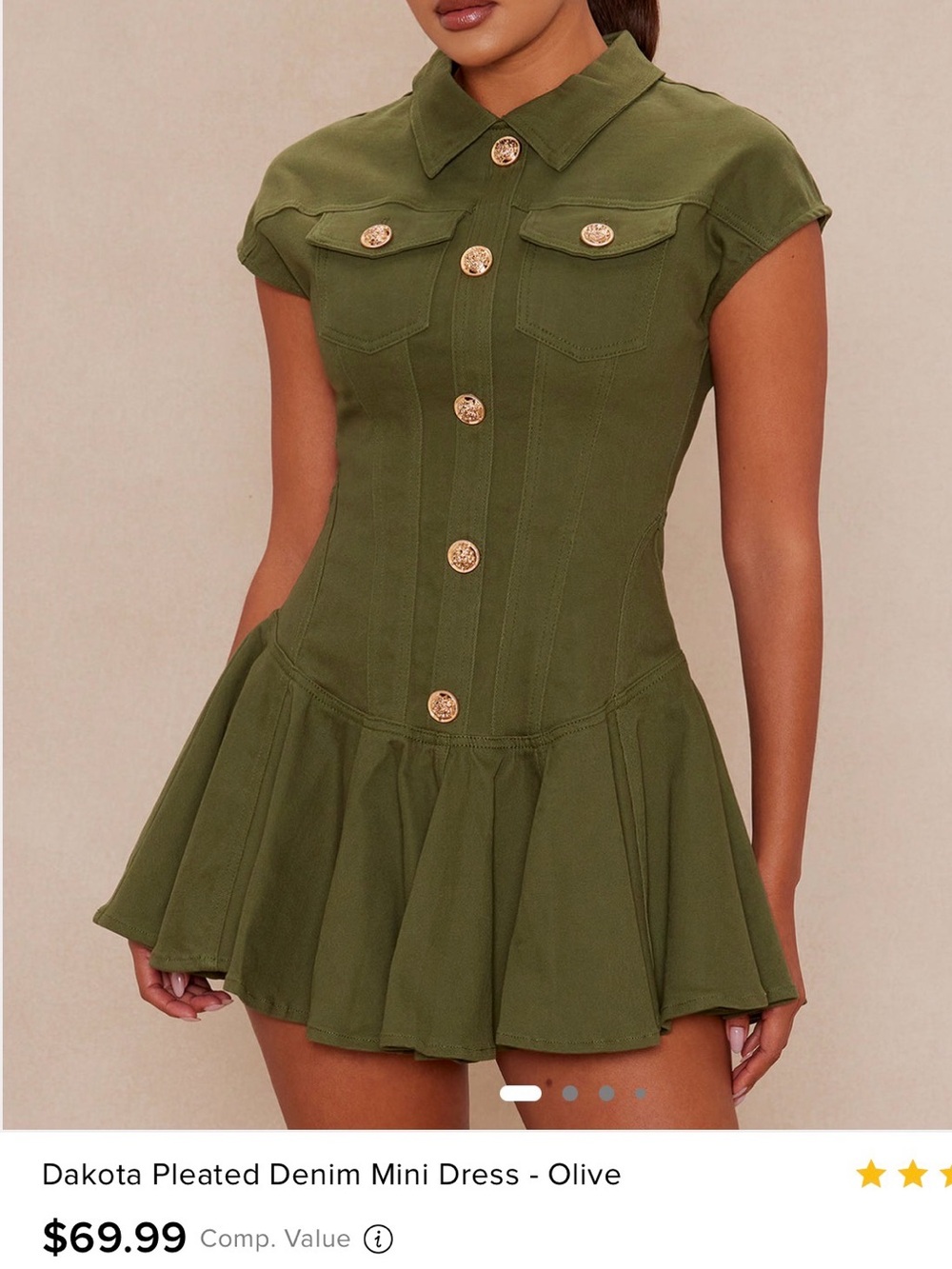 Fashion Nova Olive Green Button-Front Mini Dress